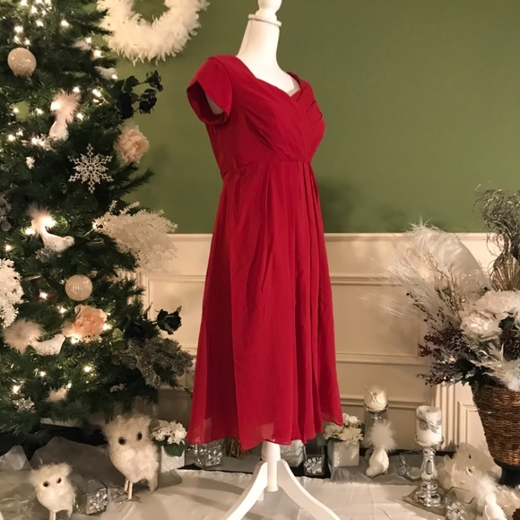 Short Red chiffon Cocktail party dress - Picture 5 of 7